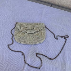 Forever 21 beaded cream color purse w/ bow